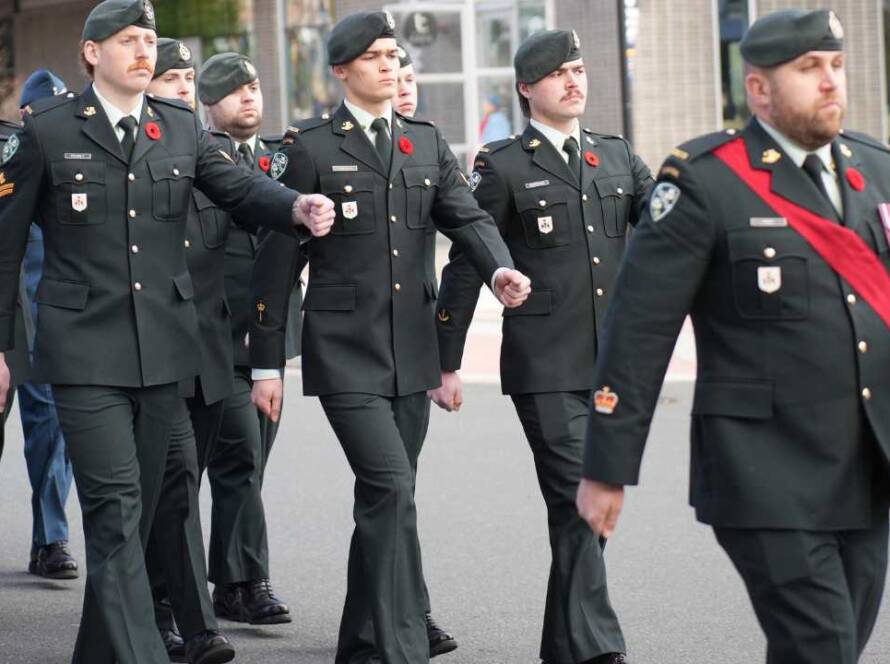 RCMP Depot cadets in green dress uniforms marching in formation, symbolizing the disciplined and demanding 26‑week training program in Regina, Saskatchewan.