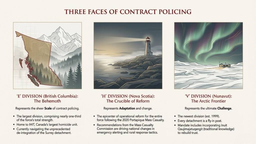 What are all RCMP divisions, list of RCMP divisions by province, RCMP division headquarters locations, how is RCMP organized by division