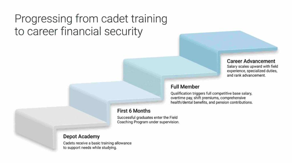 RCMP career progression salary benefits cadet training to full member Canada police career path